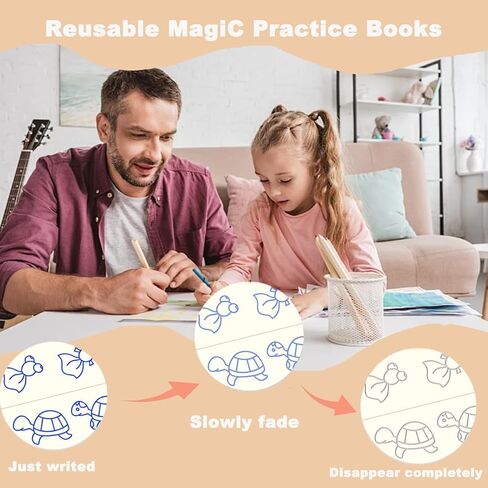 Magic Grooved Handlriting Book Practice ، Practice Copybook ، Lrandriting Practice Copybook ، Book Practice Book for Preschool Age 3-8 Numbers Drawing Tracing Books (4 كتب مع الأقلام) in Kuwait