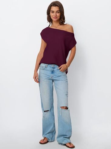 Lillusory Womens Short Sleeve قبالة سفن الصوفية الصيفية التي تخرج من قمم خفيفة الوزن متماسكة 2025 in Kuwait