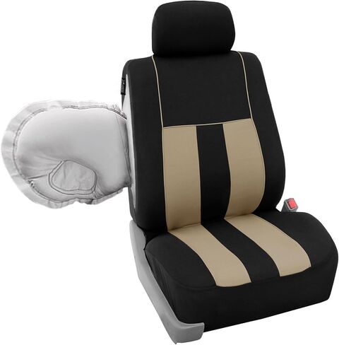 FH Group Car Seat Covers Front Set Cloth -Seat Covers for Low Back Seats with Removable Headrest,Universal Fit,Automotive Seat Cover,Airbag Compatible Car Seat Cover for SUV,Sedan,Van Burgundy in Saudi Arabia