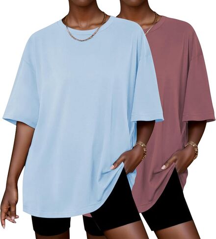 Ekouaer 2 Pack Tops Tops Short Servize Tirts Summer Spring Tops 2025 Basic Disual Top S-XXL in Kuwait