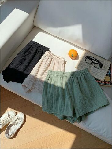 MakeMeChic Women's 3 Pack Linen Shorts Summer Comfy Sleep Pajama Boxer Shorts in Saudi Arabia