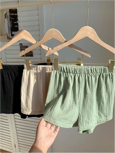 MakeMeChic Women's 3 Pack Linen Shorts Summer Comfy Sleep Pajama Boxer Shorts in Saudi Arabia