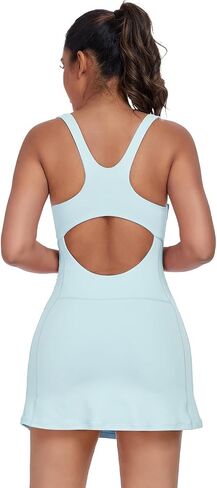 Women's Tennis Dress with Built in Shorts and Bra Workout Mini Dress Square Neck Athletic Skort Dress Golf Outfits in Saudi Arabia