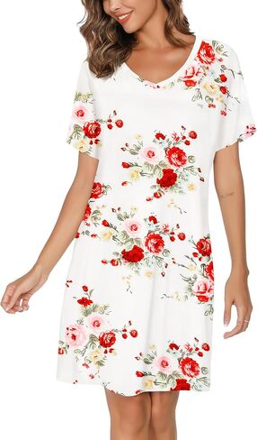 Nightgowns for Women Soft Cotton Sleep Shirts Short Sleeve Sleepwear S-XXL in Saudi Arabia