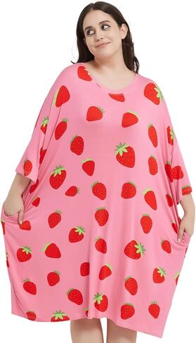 KFUBUO Plus Size Nightgowns for Women Oversized Sleep Tshirts Dress Short Sleeves Sleepwear With Pocket Fit S-5XL in Saudi Arabia