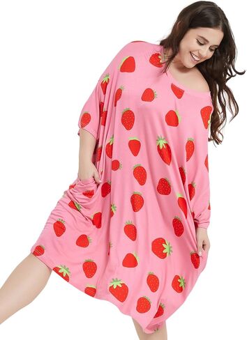 KFUBUO Plus Size Nightgowns for Women Oversized Sleep Tshirts Dress Short Sleeves Sleepwear With Pocket Fit S-5XL in Saudi Arabia