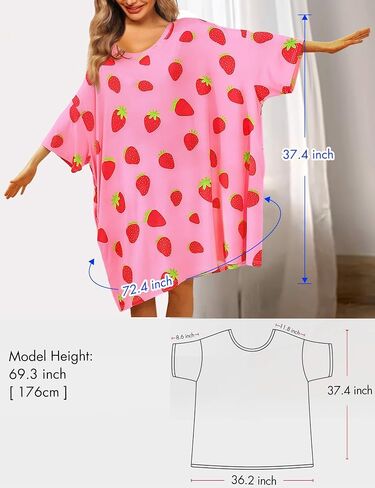 KFUBUO Plus Size Nightgowns for Women Oversized Sleep Tshirts Dress Short Sleeves Sleepwear With Pocket Fit S-5XL in Saudi Arabia