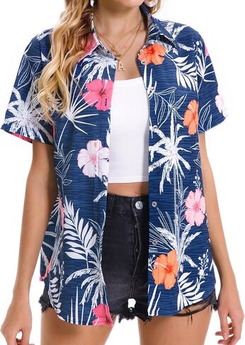 Hawaiian Shirts for Women Tropical Shirt Summer Beach Button Down Short Sleeve Blouses Floral Top Aloha Luau Outfits 2025 in Saudi Arabia