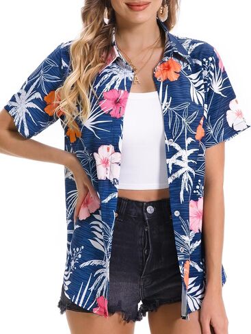 Hawaiian Shirts for Women Tropical Shirt Summer Beach Button Down Short Sleeve Blouses Floral Top Aloha Luau Outfits 2025 in Saudi Arabia