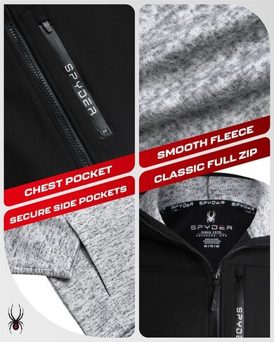 Spyder Men's Sweater Fleece Jacket - Lightweight Insulated Performance Full Zip Hooded Outdoor Jacket for Men (Sizes: S-XXL) in Saudi Arabia