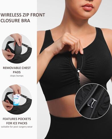 FeelinGirl Zip Front Closure Bras for Women No Underwire Compression Post Surgery Bra with Wide Adjustable Straps in Kuwait