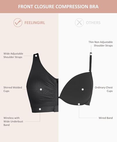 FeelinGirl Zip Front Closure Bras for Women No Underwire Compression Post Surgery Bra with Wide Adjustable Straps in Kuwait