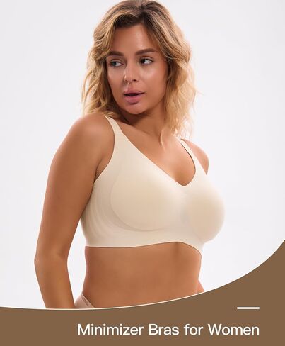 Women's Minimizer Bra No Underwire Full Coverage Wireless Jelly Bra Plus Size Seamless T-Shirt Bra in Saudi Arabia