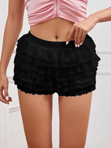 Women Y2K Lace Multi-Layered Bloomers, Lolita Ruffle Shorts, Sexy Short Pumpkin Pants, Elastic Waist Sweet Pettipants in Saudi Arabia