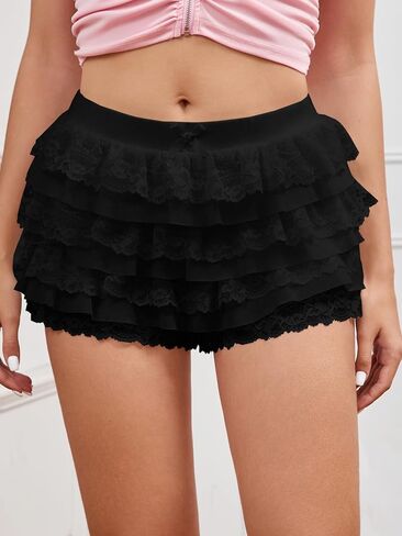 Women Y2K Lace Multi-Layered Bloomers, Lolita Ruffle Shorts, Sexy Short Pumpkin Pants, Elastic Waist Sweet Pettipants in Saudi Arabia