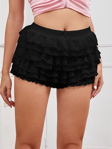 Women Y2K Lace Multi-Layered Bloomers, Lolita Ruffle Shorts, Sexy Short Pumpkin Pants, Elastic Waist Sweet Pettipants in Saudi Arabia