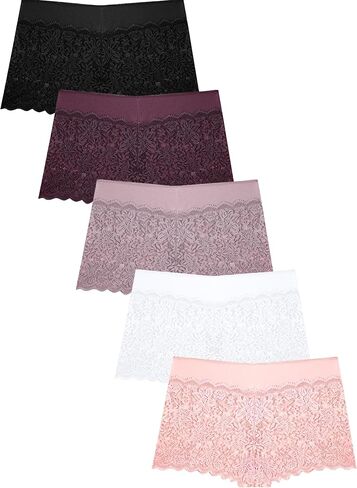 Womens Underwear Lace Boy Shorts Breathable Panties Stretch Cotton Waistband Underwear Women 5 Pack in Saudi Arabia