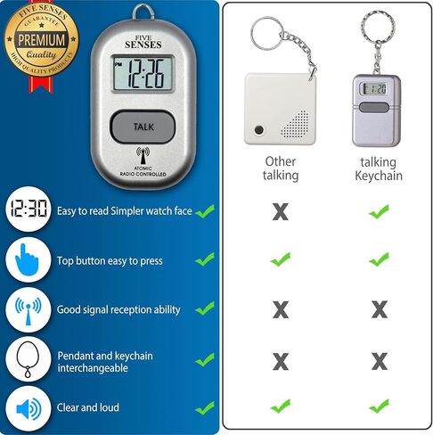 FIVE SENSES Atomic Talking Key Chain for Women Men Elderly Visually Impaired Cute Smart Keychain Multiple Alarm Clock Watch 1281S in Kuwait