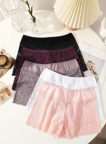 Womens Underwear Lace Boy Shorts Breathable Panties Stretch Cotton Waistband Underwear Women 5 Pack in Saudi Arabia