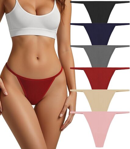 Cotton Thongs for Women G-String Breathable Underwear Low Rise T-back Panties Comfortable Stretch 6 Pack in Saudi Arabia