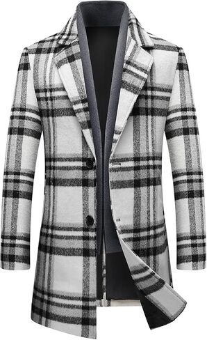 INVACHI Men's Wool Blend Pea Coat Warm Winter Trench Coat with Detachable Soft Scarf Single Breasted Overcoat in Saudi Arabia