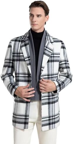 INVACHI Men's Wool Blend Pea Coat Warm Winter Trench Coat with Detachable Soft Scarf Single Breasted Overcoat in Saudi Arabia