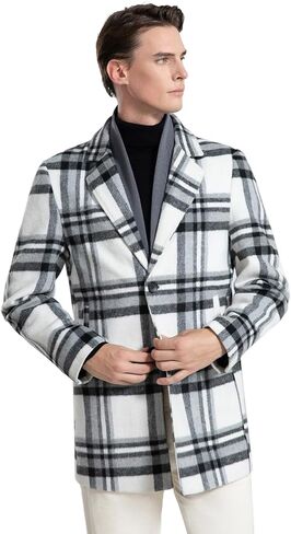 INVACHI Men's Wool Blend Pea Coat Warm Winter Trench Coat with Detachable Soft Scarf Single Breasted Overcoat in Saudi Arabia