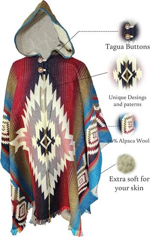 Adult Ponchos with Hood – Alpaca Wool Poncho Men – Cowboy Poncho for Men – Handmade Andean Gaban – Mexican Style Design in Kuwait