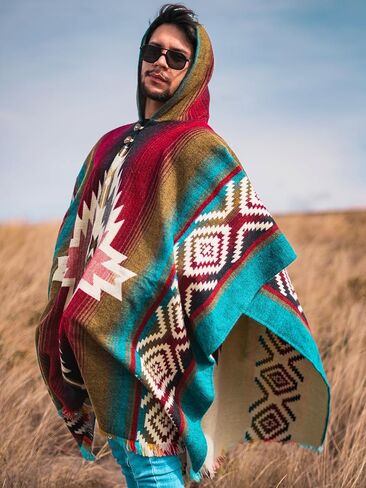 Adult Ponchos with Hood – Alpaca Wool Poncho Men – Cowboy Poncho for Men – Handmade Andean Gaban – Mexican Style Design in Kuwait