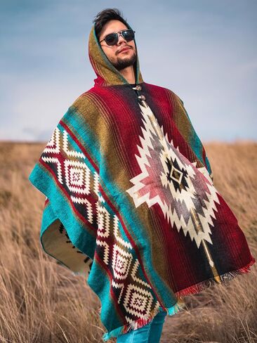 Adult Ponchos with Hood – Alpaca Wool Poncho Men – Cowboy Poncho for Men – Handmade Andean Gaban – Mexican Style Design in Kuwait