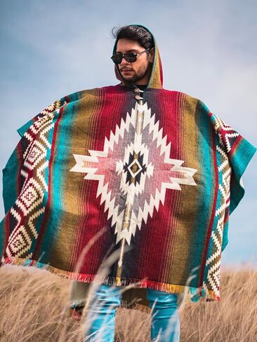 Adult Ponchos with Hood – Alpaca Wool Poncho Men – Cowboy Poncho for Men – Handmade Andean Gaban – Mexican Style Design in Kuwait