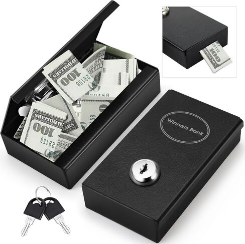 1 Pack Metal Box for Gamblers Pocket Sized Winner Bank Gambling Casino Cash Box with 2 Keys Portable Casino Money Safe strongbox for Cash Saving Go Home Money Gambling Gifts(Gray) in Kuwait