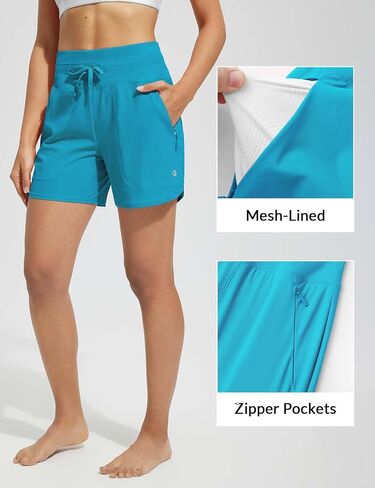 baleaf Women's 5" Swim Board Shorts High Waisted Quick Dry UPF 50+ Swimsuit Swimming Bottoms with Boxer Liner Zipper Pockets in Saudi Arabia