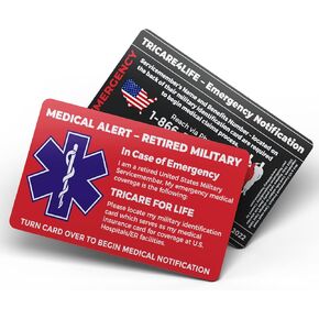 US Retired Military Medical Alert Card - Servicemember Only - Emergency Medical Contact Information for US Servicemember - United States Locations Only