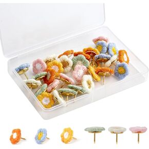 Flower Push Pins, 30pcs Flower Thumb Tacks Decorative Push Pins Bulletin Board Tacks Color Push Pin for Map Cork Board Photo Display Office Home (6 Colors)