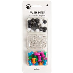 U Brands Map Push Pins, Plastic Head, Steel Point, Assorted Colors, 100-Count - 659U08-24