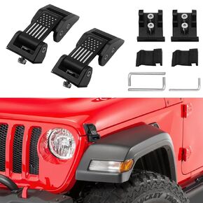 Aluminum Hood Latches Compatible with Jeep Wrangler, Hood Catch Kit Exterior Accessories Fit for Jeep Wrangler JL JLU 2018-2022, Jeep Gladiator JT 2020-2023 (Red, Flag)