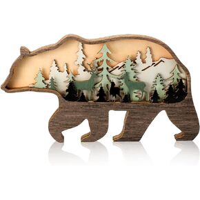 Honoson Forest Animal Rustic Wall Art Decor Wooden Farmhouse Wall Decoration Wooden Animal Decor Wood Forest and Mountain Ornaments for Cabin Bedroom Living Room Decor(Brown,Wolf Style)