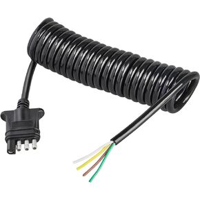 Oyviny 4 Pin Trailer Wiring Coiled Cable 10.5 Feet Standard 4 Way Flat Coiled Trailer Wire, Stretchable 4 Pin Trailer Extension Coiled Wiring with PU Jacket Protected Color-Coded Pure Copper Wires