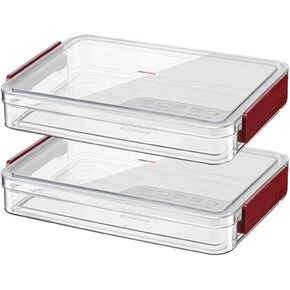 2 Pack Document Storage Clear Plastic Storage Boxes with Lids Stackable Storage Bins Paper Storage Box Containers for Organizing A4 File Paper Document Photo Scrapbook Craft Storage Red