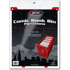 BCW Comic Bin Partitions - Yellow, 3 Pack | Exclusive Organizer for Short and Long Comic Book Bins | Notched, Tabbed, and Structurally Supportive Dividers | Smooth Plastic for Easy Labeling