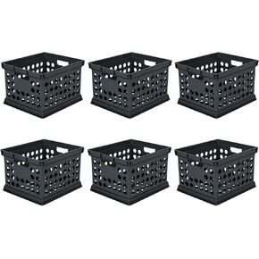 Sterilite Stackable Plastic Storage Crate Bin Organizer File Box with Handles for Home, Office, Dorm, Garage, or Utility Organization, Black, 6-Pack