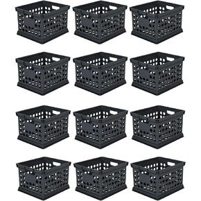 Sterilite Stackable Plastic Storage Crate Bin Organizer File Box with Handles for Home, Office, Dorm, Garage, or Utility Organization, Black, 6-Pack