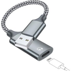 كابل محول الصوت USB A إلى Lightning USB 3.0 ذكر إلى Lightning Female HiFi Audio محول سماعات الرأس مناسب مع USB A MacBook Computer PC يدعم التحكم في مستوى الصوت وميكروفون من النايلون المضفر