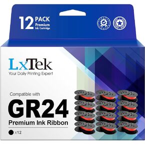 LxTek Replacement for GR24 Universal Twin Spool Calculator Ribbon use with Nukote BR80c, Sharp El 1197 P III, Porelon 11216, Dataproducts R3027 (Black/red, 12-Pack) Tray