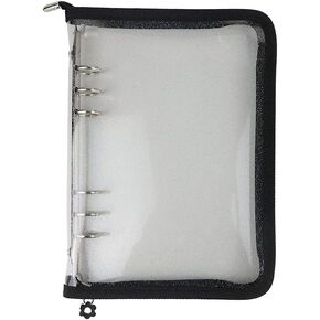 A6 Binder Cover Refillable 6 Ring Notebook Binder Clear Soft PVC Zipper Binders Folder for 6 Hole Filler Paper Personal File Organizer Planner(Black Zipper Closure)