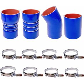 Turbo Intercooler Boots Kit with T-Bolt Clamp for Ford F250 F350 6.0L Diesel Powerstroke 2003-2007 (Outer Blue and Inner Red)