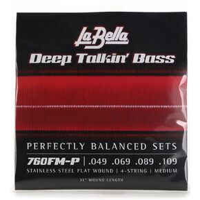 La Bella 760FM-P Stainless Steel Flat Wound Medium 31 inch Wound Length Bass Guitar Strings.