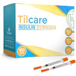 Tilcare Ultra Fine Insulin Syringes with Needle 31 G 1 cc 8mm 5/16" 100-Pack – Latex-Free Diabetic Syringes - Sterile Medical Syringe for Diabetes Individually Blister Packed for Your Safety