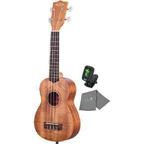 Kala Ukulele (KA-15S), Beginner Friendly, Mahogany Soprano Ukulele Kit Bundle with Lumintrail Tuner & Cleaning Cloth
